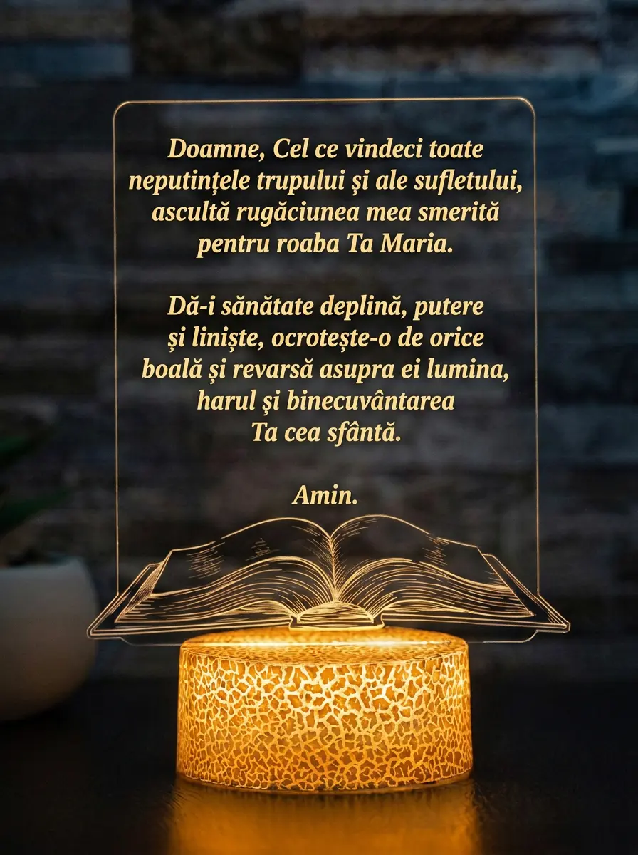 Lampă 3D cu rugăciune gravată